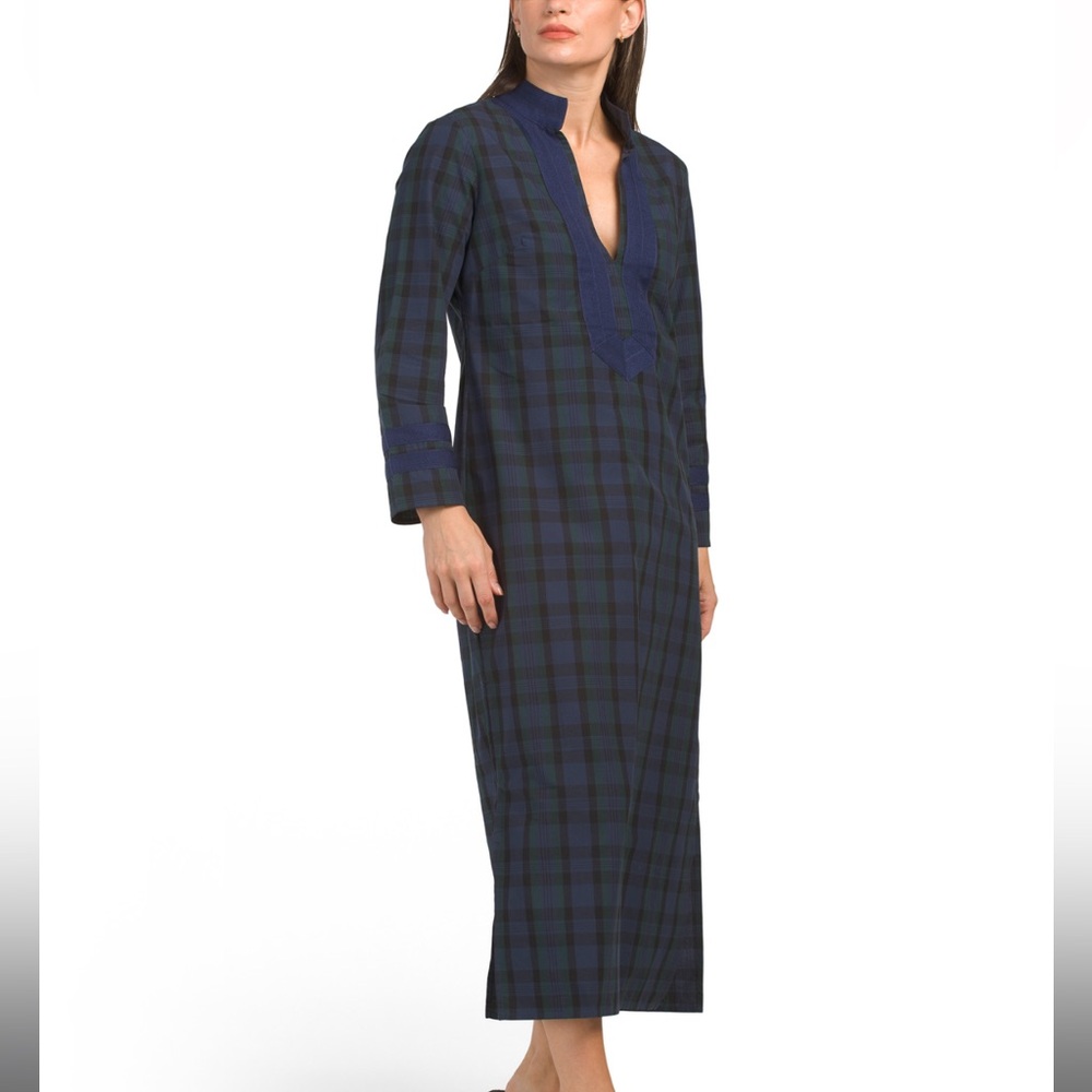 Sail to Sable long sleeve blackwatch tunic maxi dress, size XL